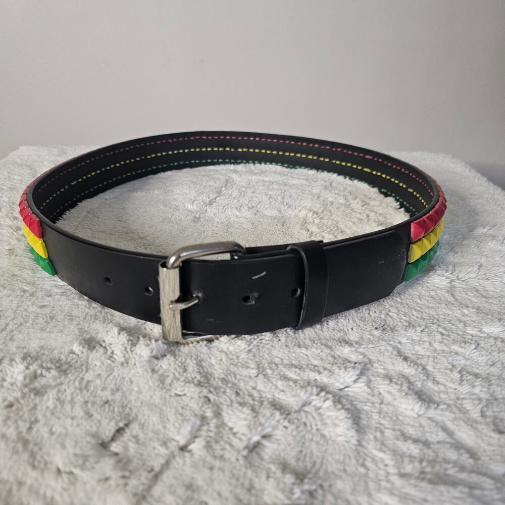 Vintage M3YC Reggae Stud Belt | Black Vegan Leather Pyramid Studs | Size 36 - Picture 4 of 6
